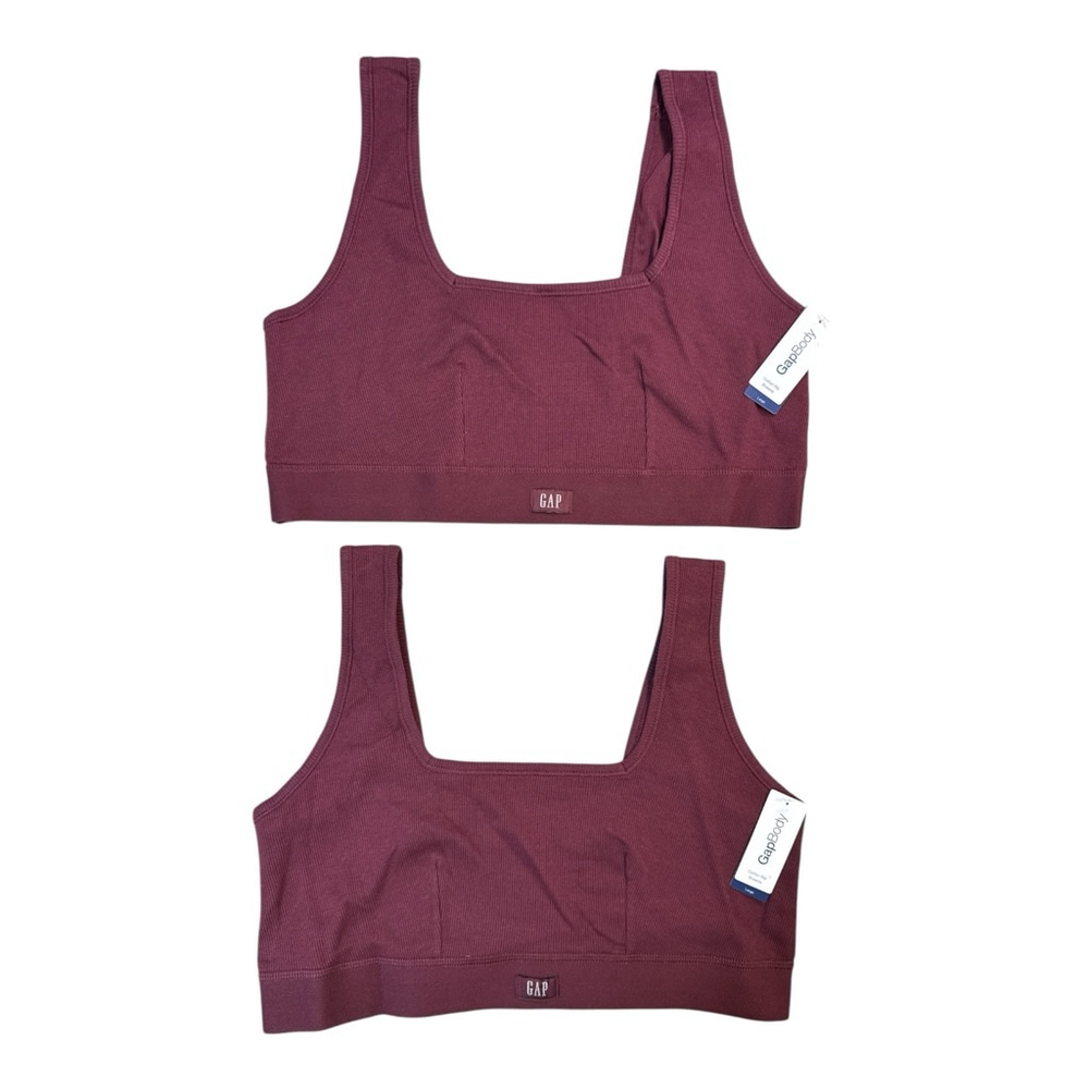 Lot of 2 - GAP BODY Cotton Rib Racerback Bralette Maroon Size Medium